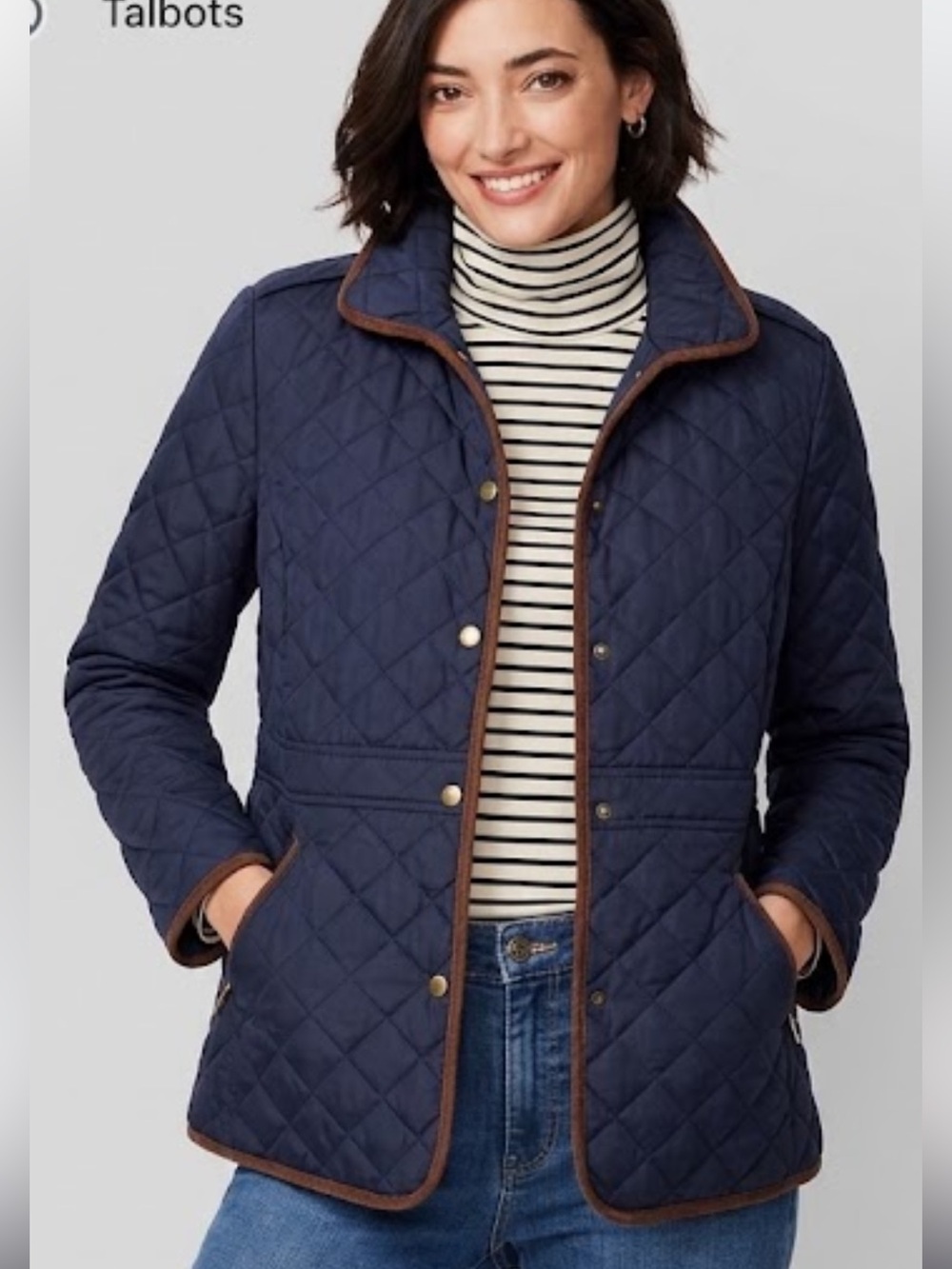 Talbots petites Mp navy quilted faux suede trim barn jacket chore coat